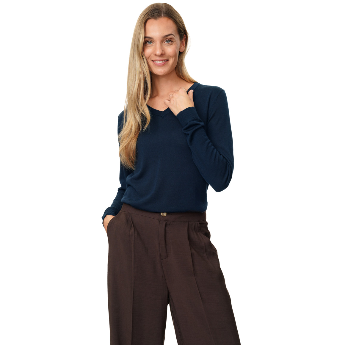 Damen Merino-Langarmshirt mit V-Ausschnitt