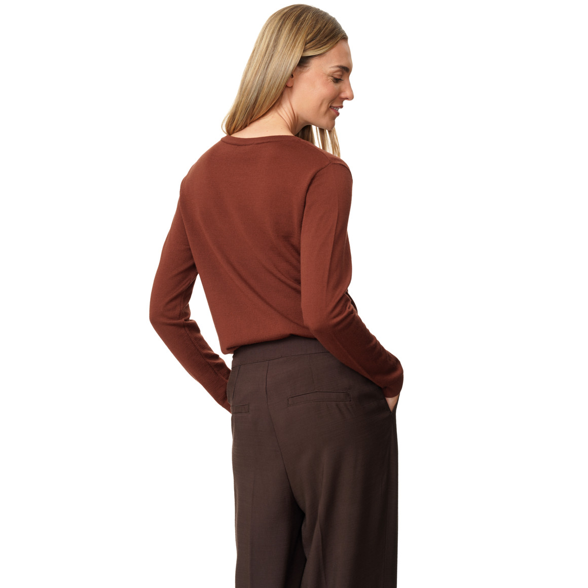 Damen Merino-Langarmshirt mit V-Ausschnitt