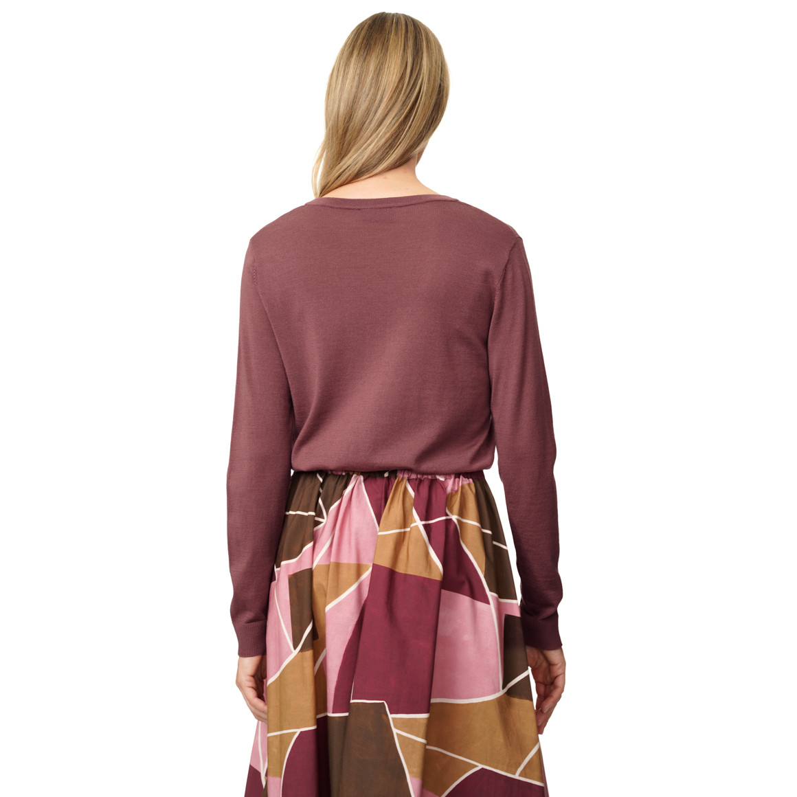 Damen Merino-Langarmshirt mit V-Ausschnitt