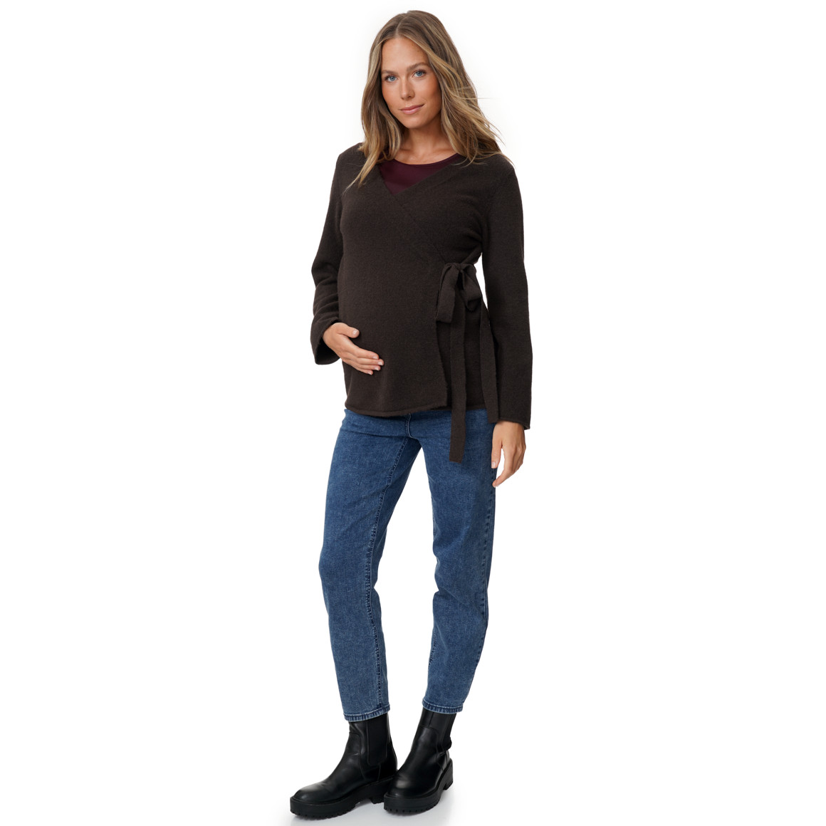 Damen Umstands-Strickjacke mit Bindegürtel
