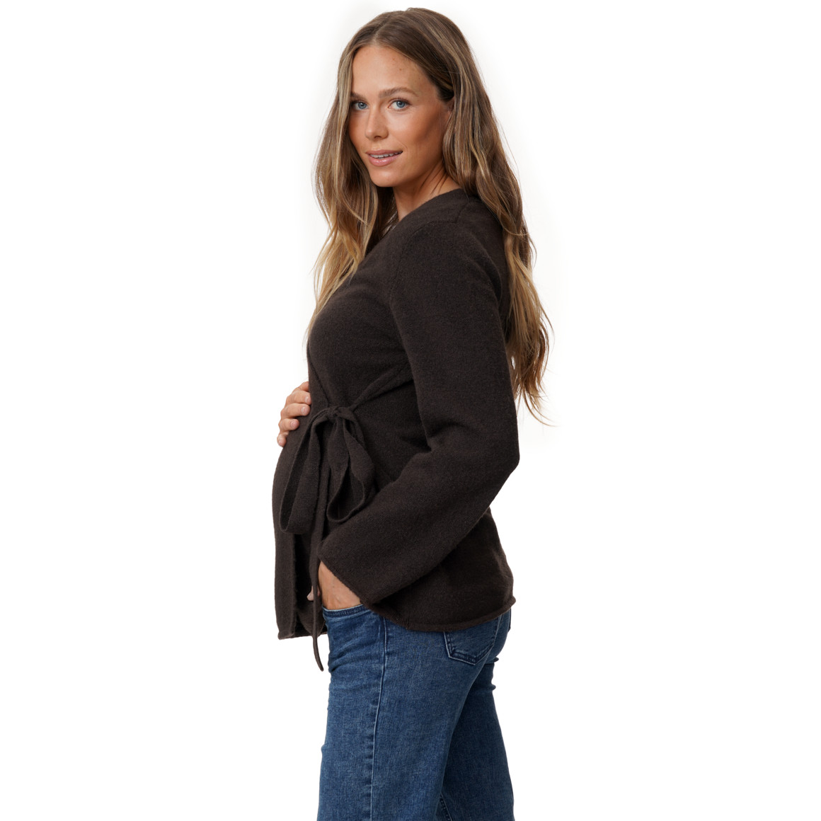 Damen Umstands-Strickjacke mit Bindegürtel