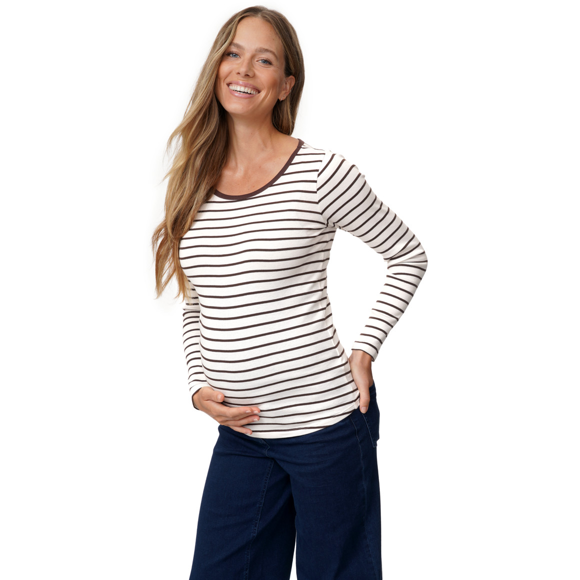 Damen Umstands-Langarmshirt im Ringel-Look