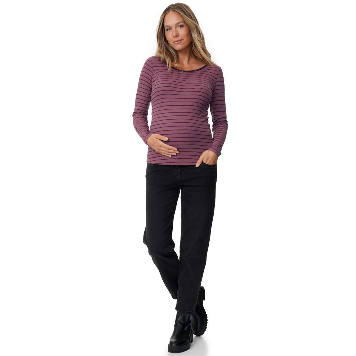 Damen Umstands-Langarmshirt im Ringel-Look