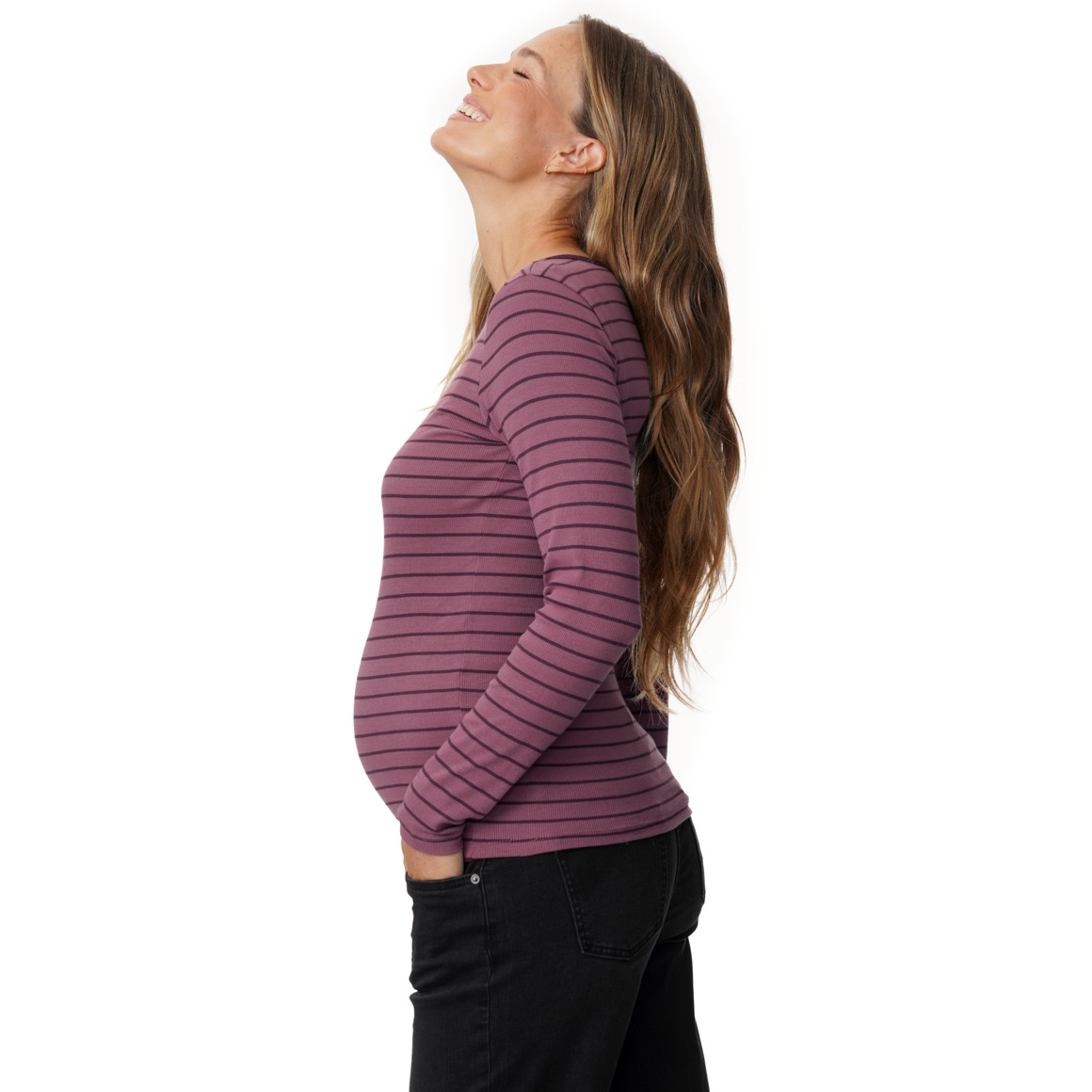 Damen Umstands-Langarmshirt im Ringel-Look