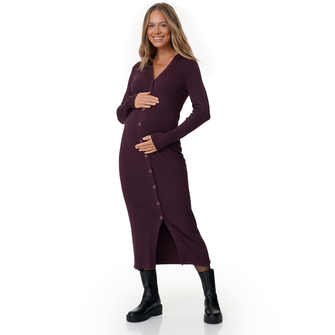 Damen Umstands-Strickkleid mit Knopfleiste