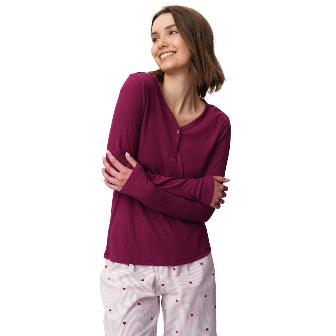 Damen Schlafshirt mit Rippstruktur