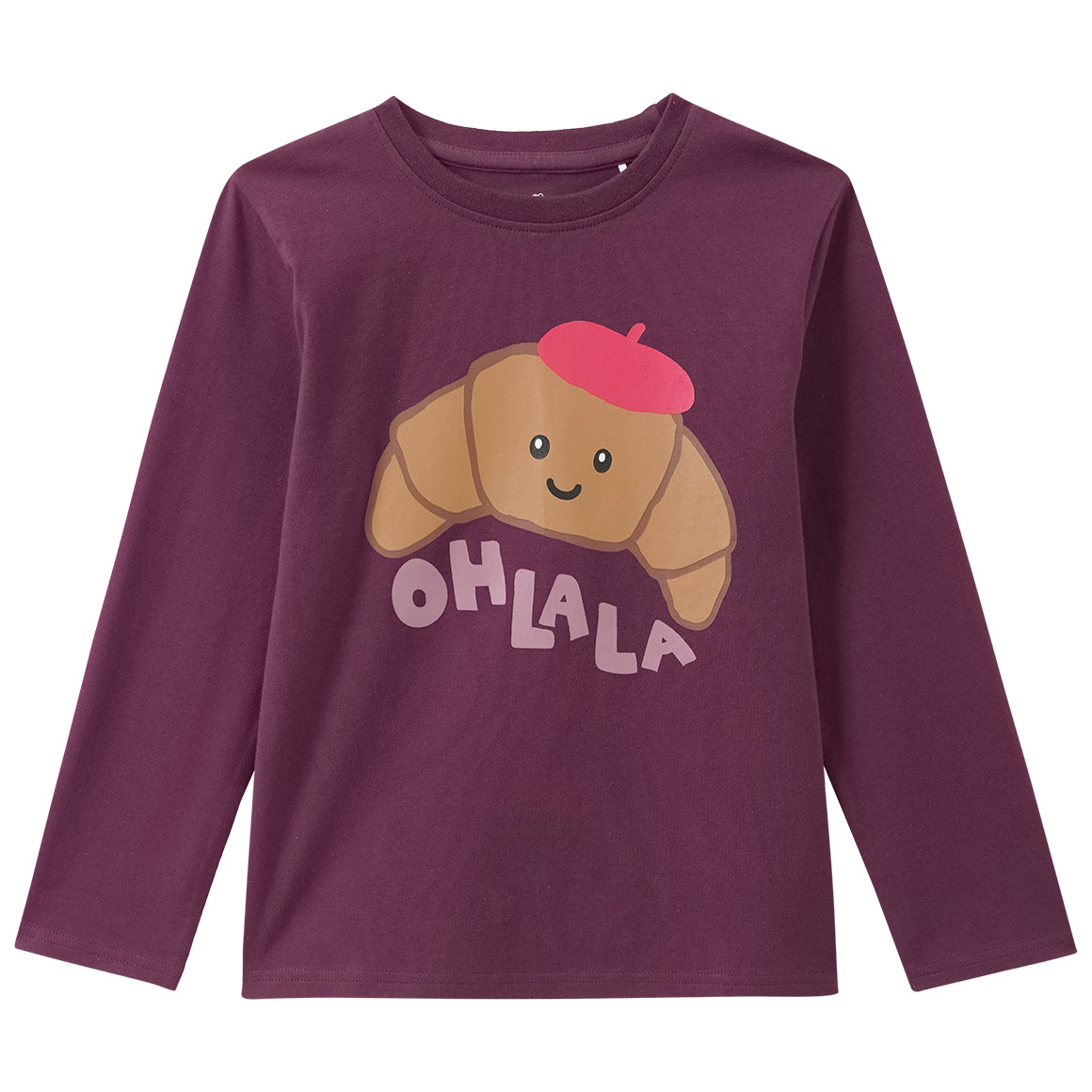 2 Mädchen Langarmshirts mit Crossaint-Motiven