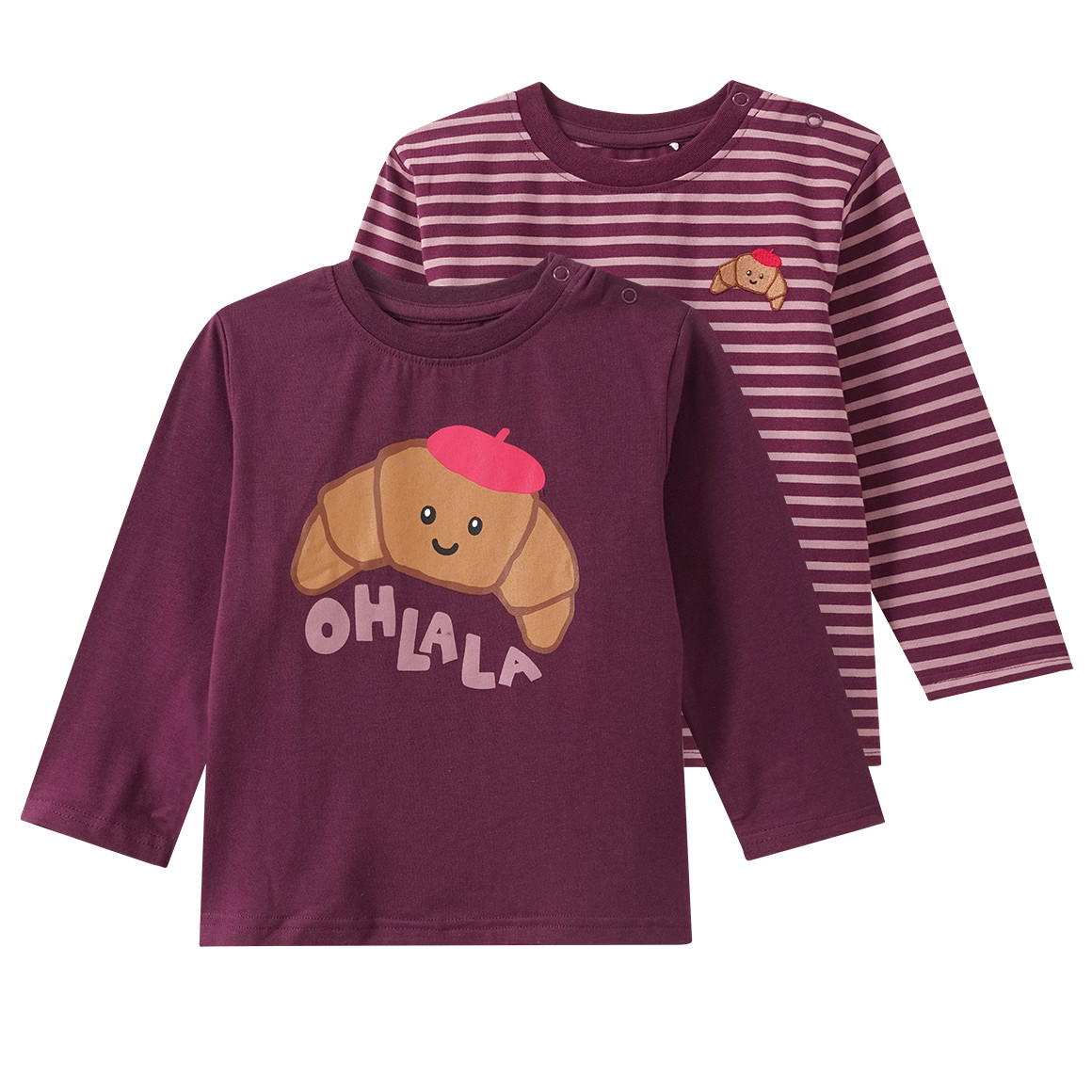 2 Baby Langarmshirts mit Crossaint-Motiven