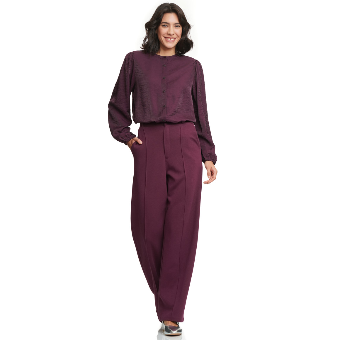 Damen Wide-Leg-Hose mit Bundfalte