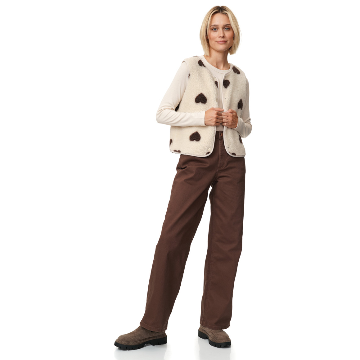 Damen Teddyweste mit Knopfleiste
