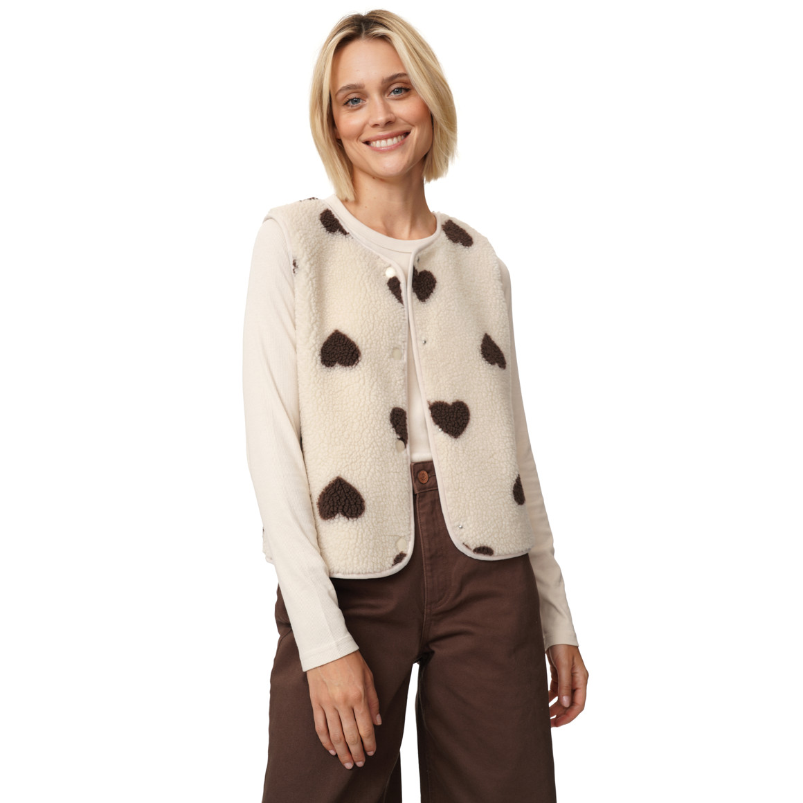 Damen Teddyweste mit Knopfleiste
