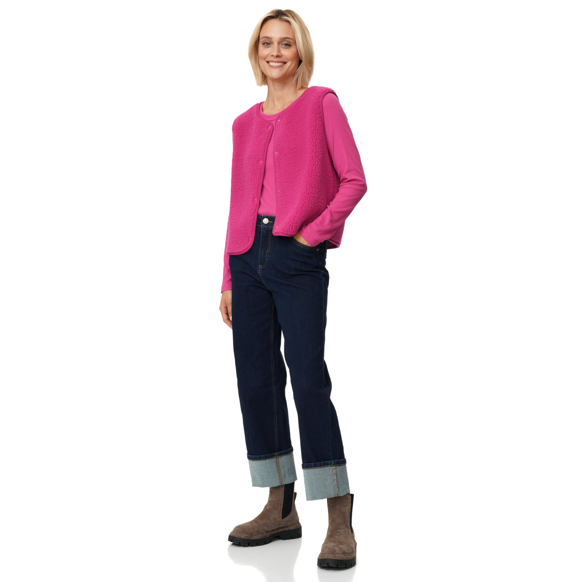 Damen Teddyweste mit Knopfleiste