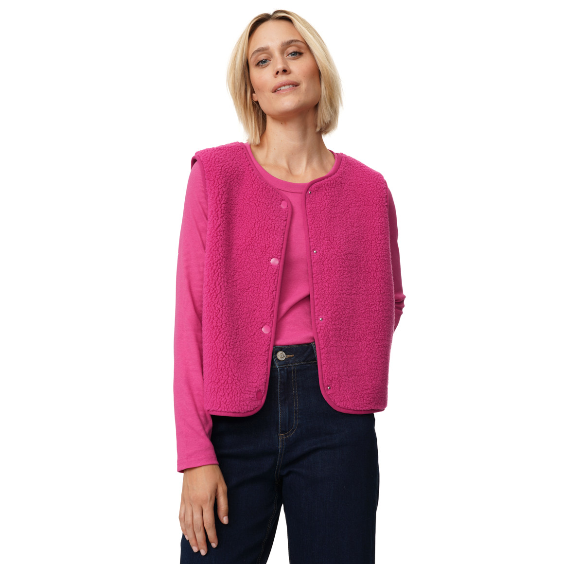 Damen Teddyweste mit Knopfleiste