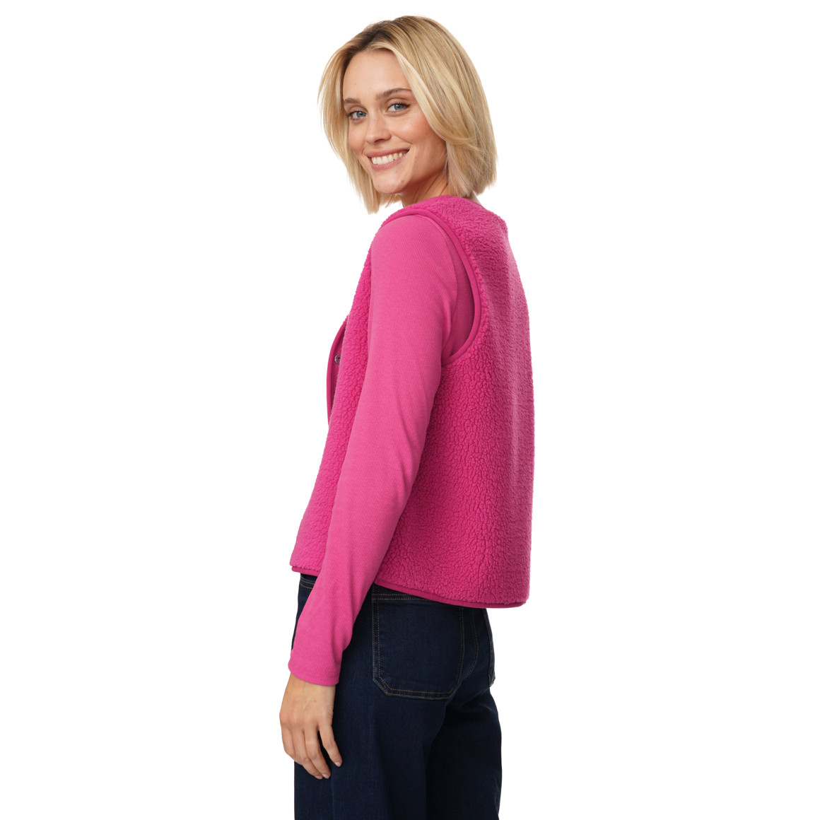 Damen Teddyweste mit Knopfleiste