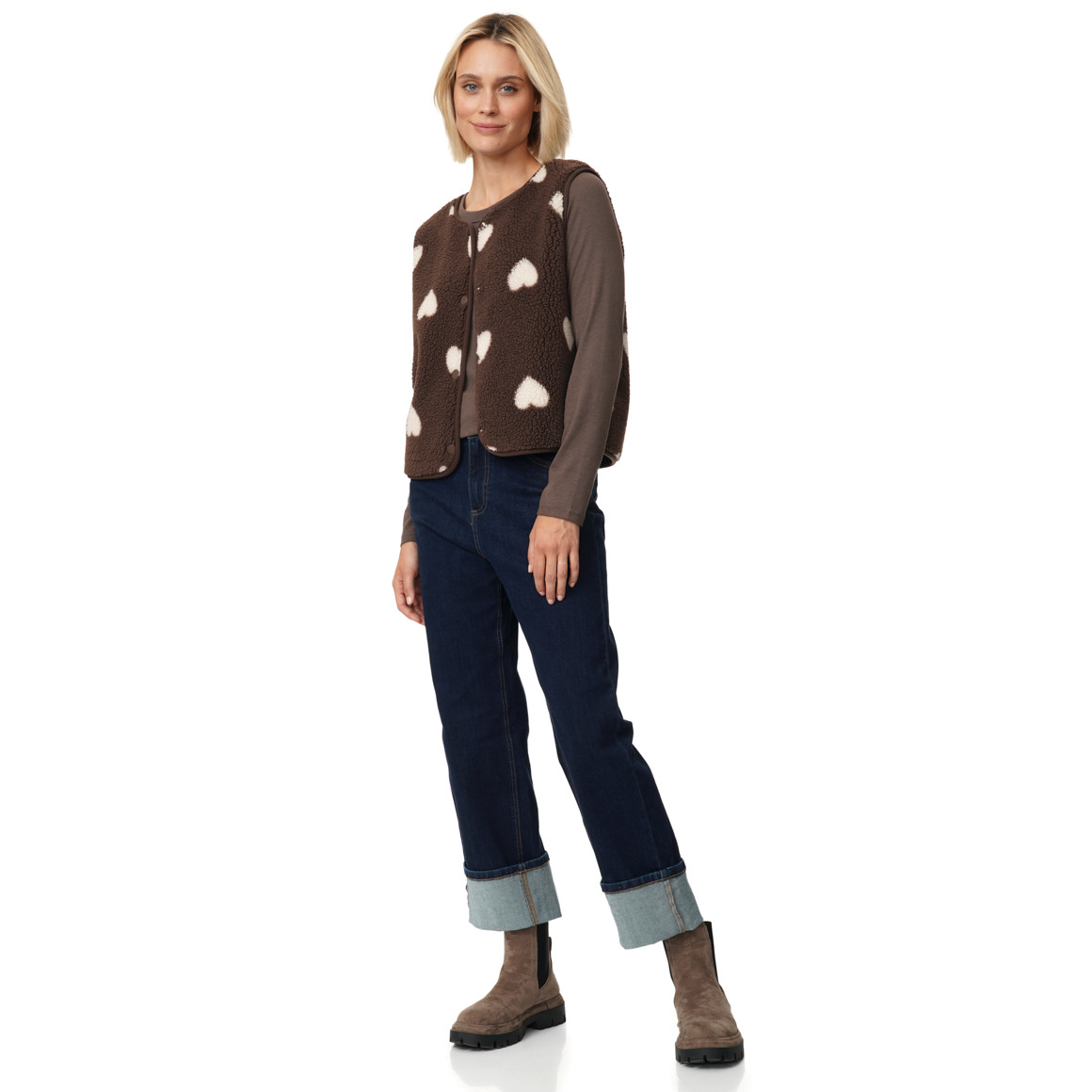 Damen Teddyweste mit Knopfleiste