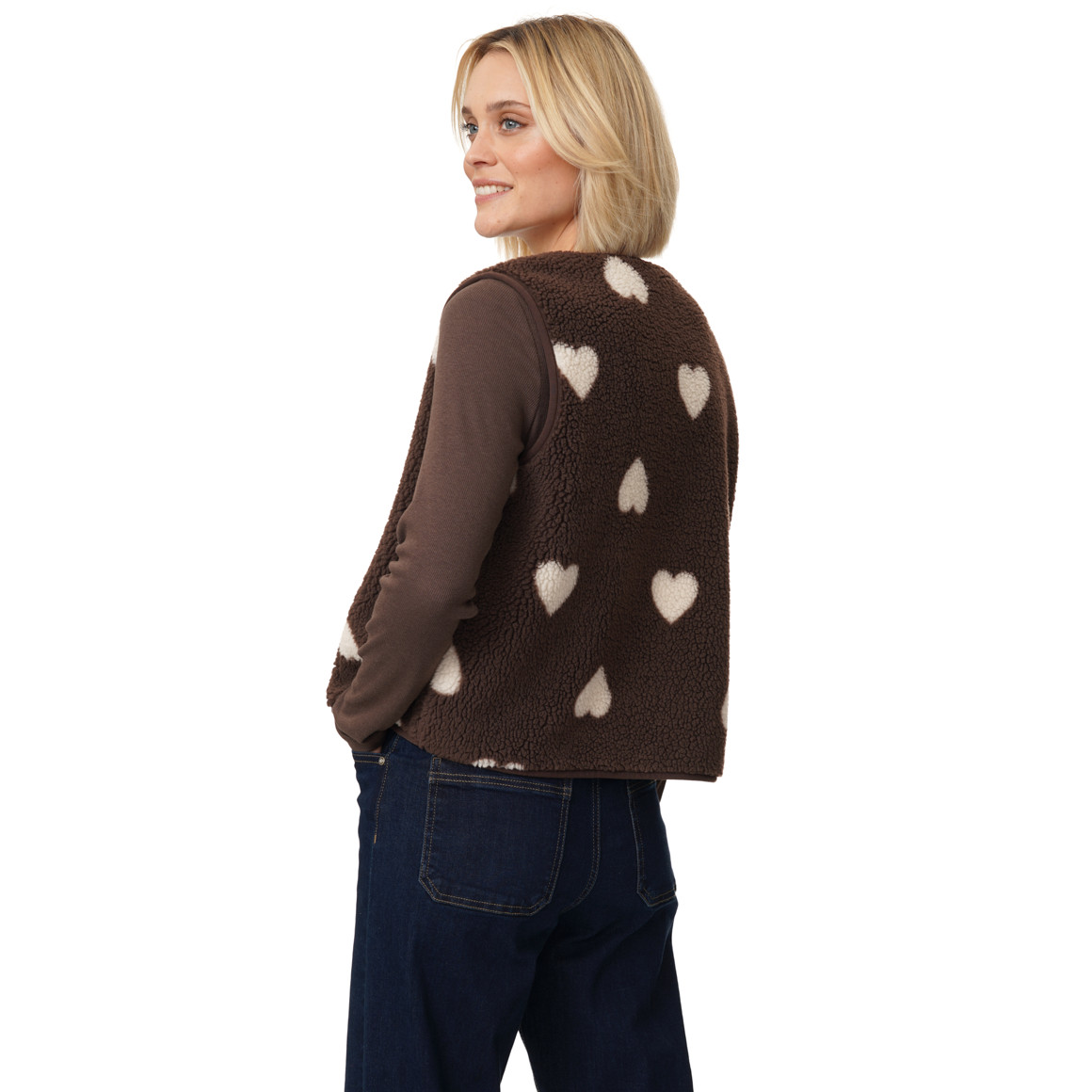 Damen Teddyweste mit Knopfleiste