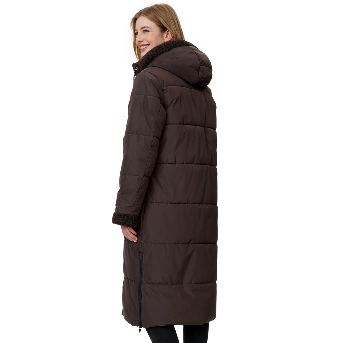 Damen Steppmantel mit Teddy-Details