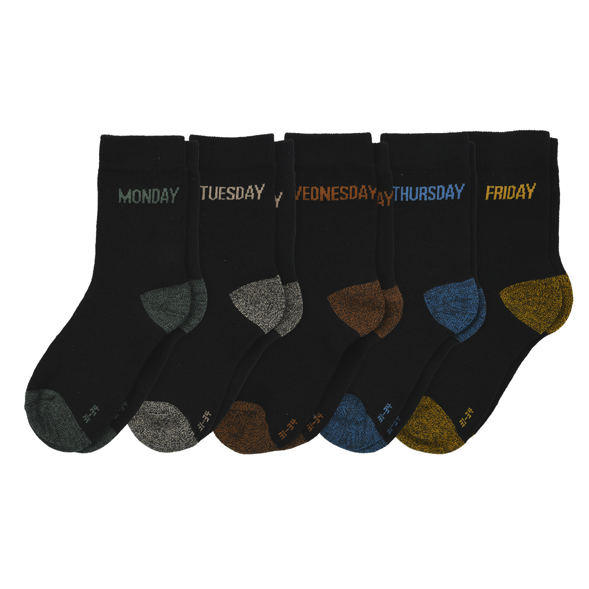 5 Paar Jungen Socken mit Wochentag-Schriftzug