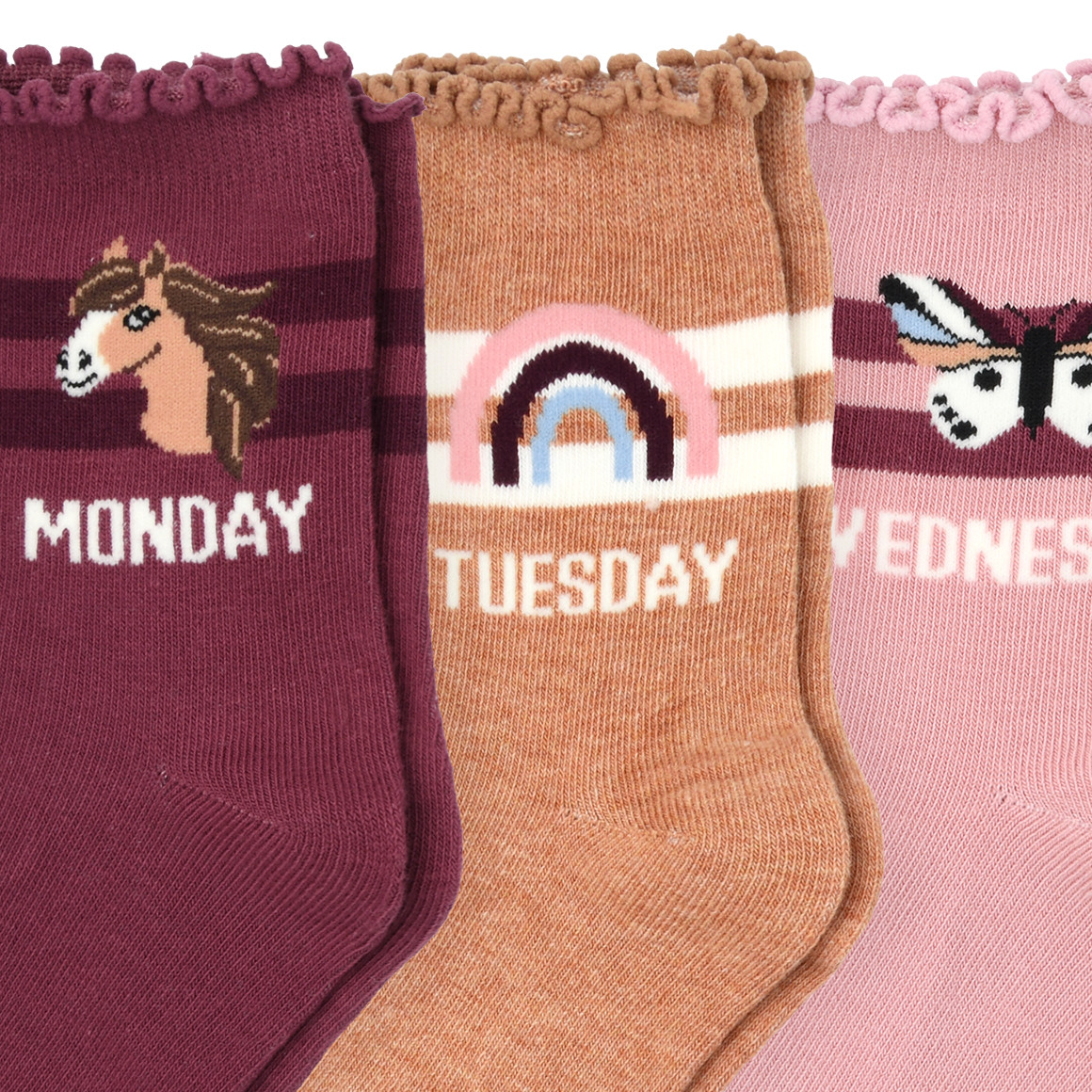 5 Paar Mädchen Socken mit Wochentagen
