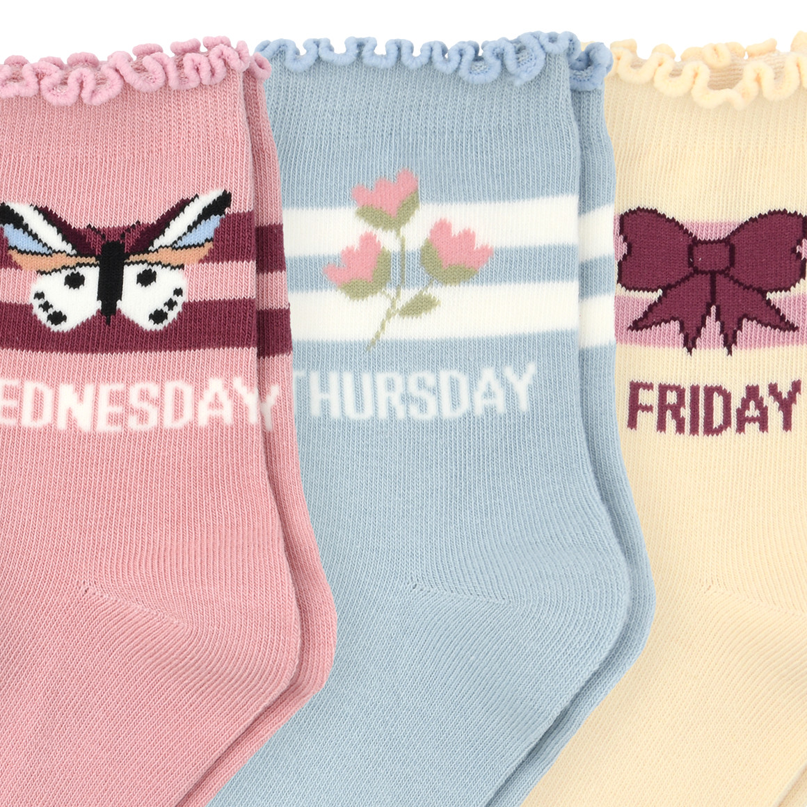 5 Paar Mädchen Socken mit Wochentagen