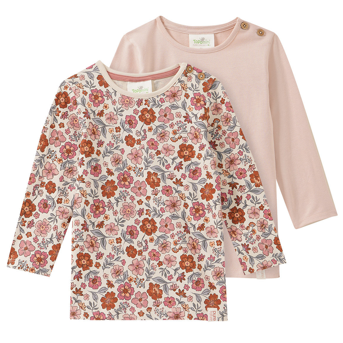2 Baby Langarmshirts mit Blümchen