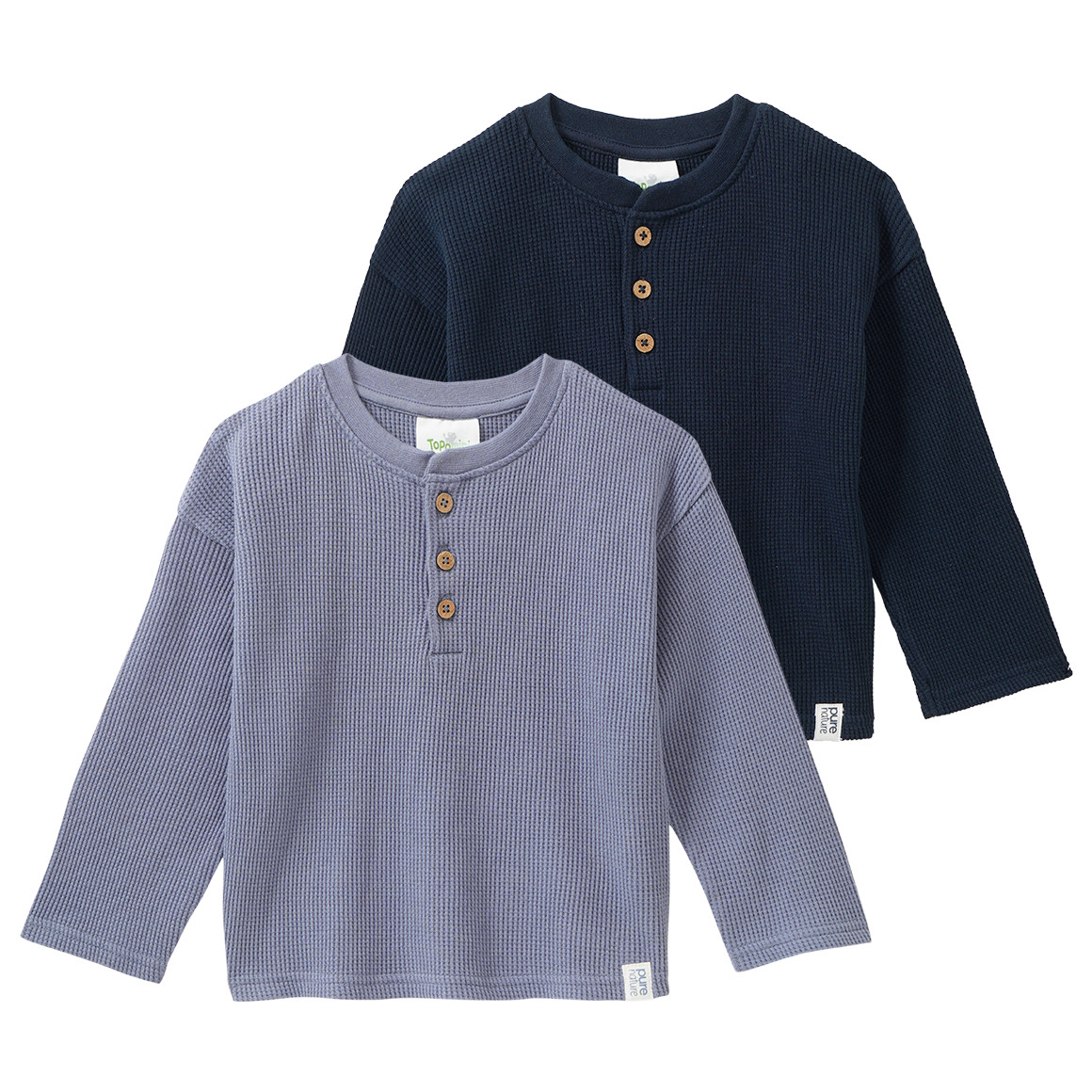 2 Baby Langarmshirts aus Waffel-Piqué