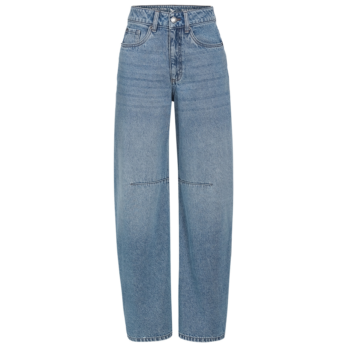 Damesjeans met barrel-pasvorm in denimlook