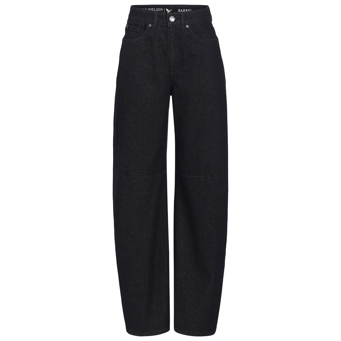Damesjeans met barrel-pasvorm in denimlook