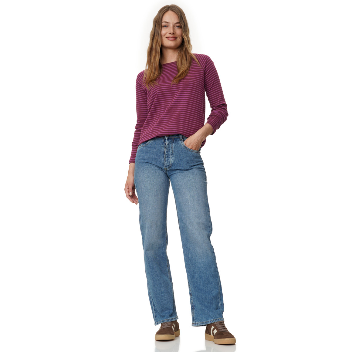 Dames-T-shirt met lange mouwen, gestreept