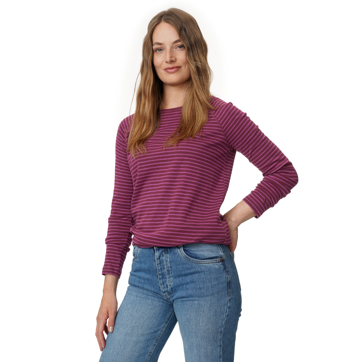 Dames-T-shirt met lange mouwen, gestreept