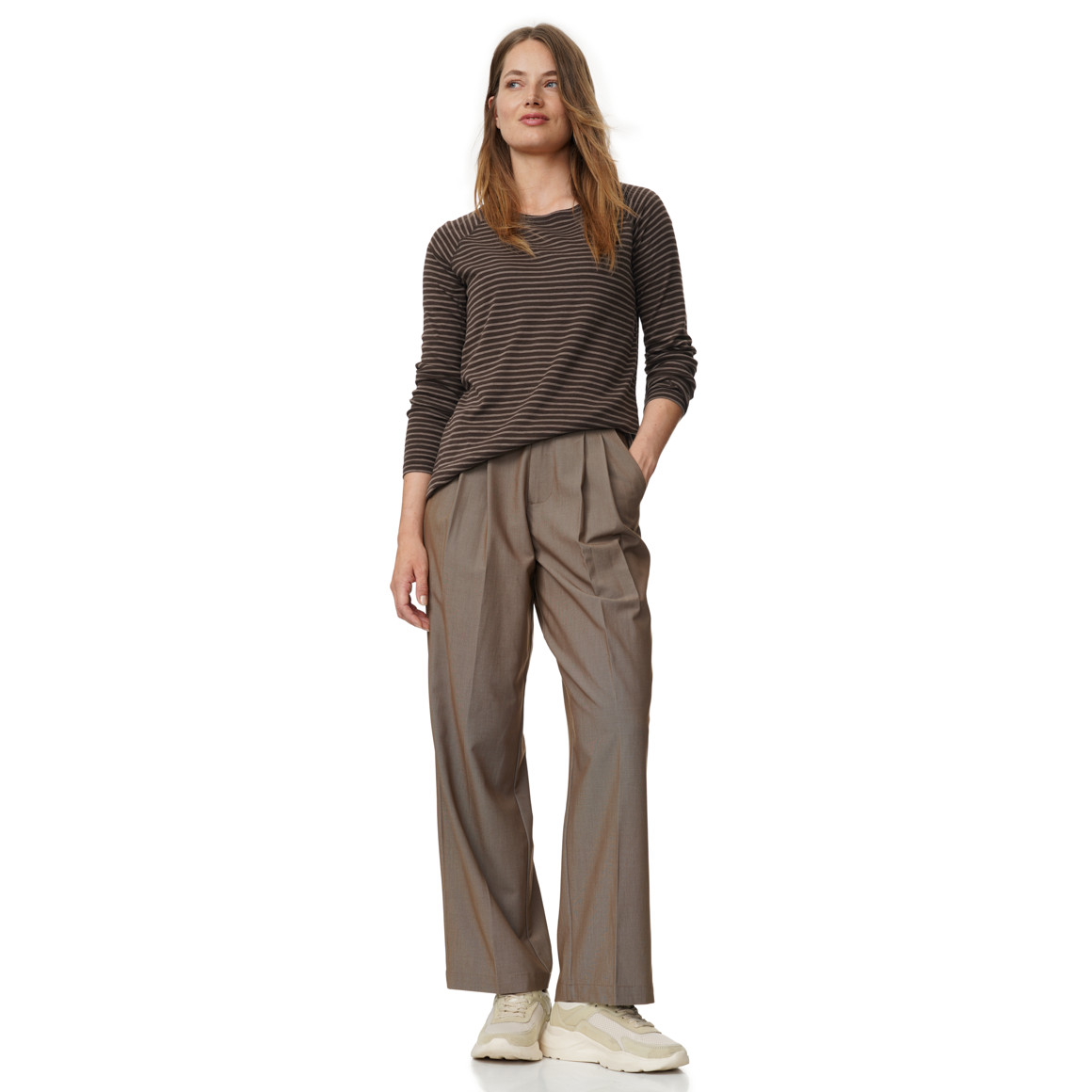 Dames-T-shirt met lange mouwen, gestreept