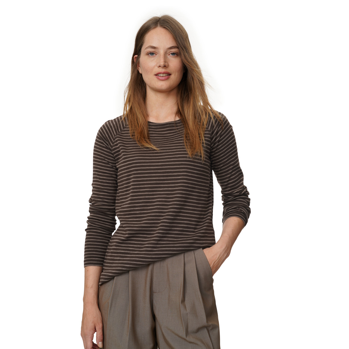 Dames-T-shirt met lange mouwen, gestreept