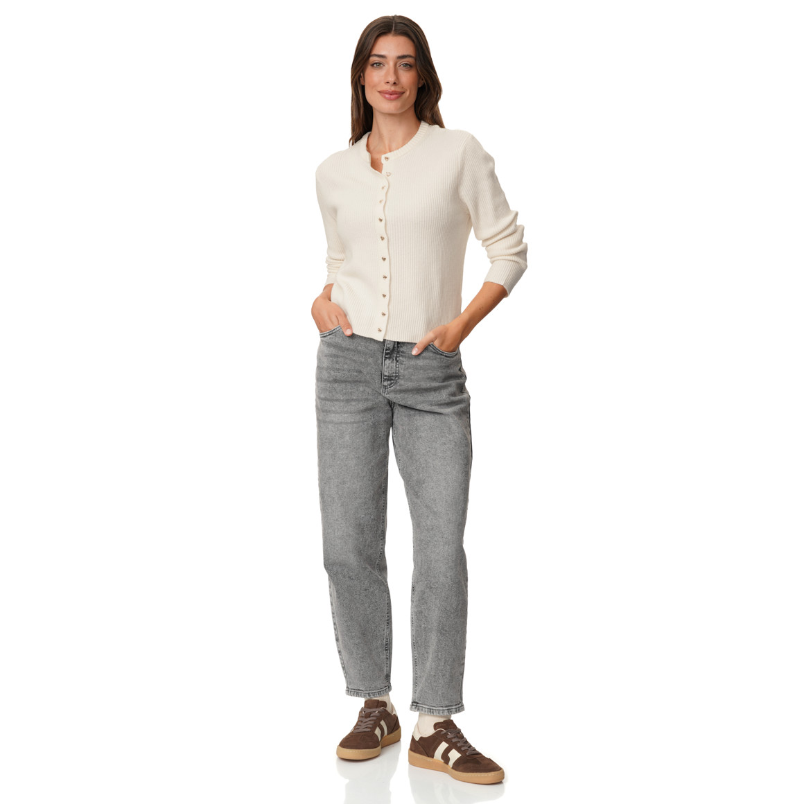 Damen Strickjacke mit Herzknöpfen