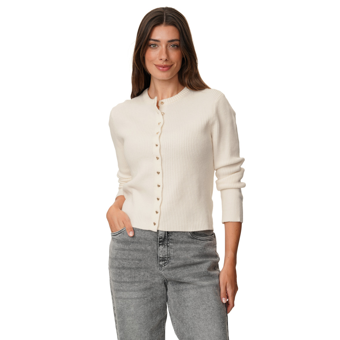 Damen Strickjacke mit Herzknöpfen