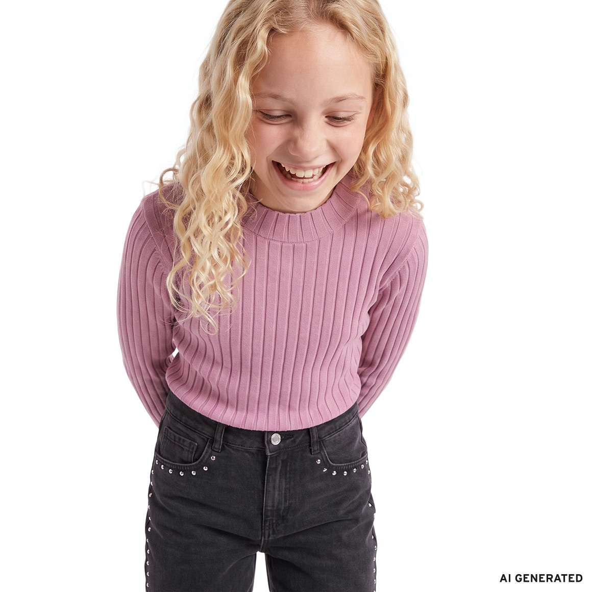 Mädchen Langarmshirt mit Rippstruktur