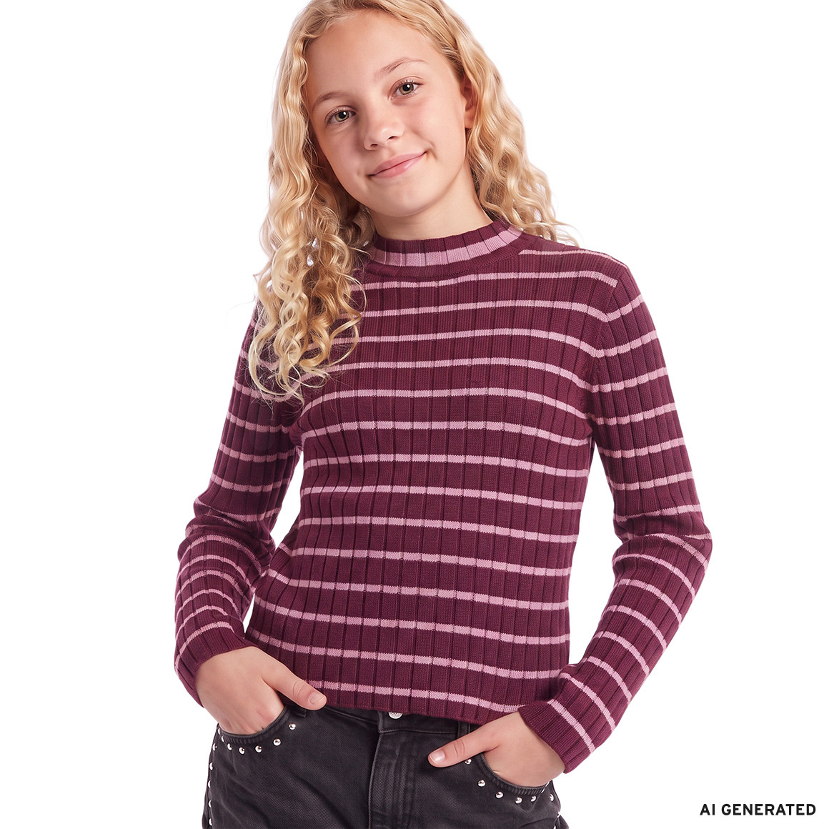Mädchen Langarmshirt mit Rippstruktur