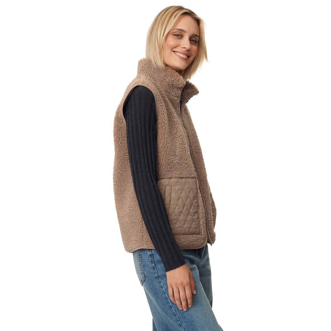 Damen Teddyweste mit Reißverschluss