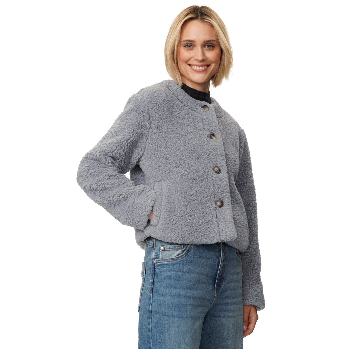 Damen Teddyjacke mit Knopfleiste