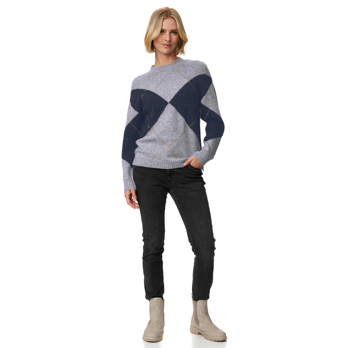 Damen Strickpullover mit Rautenmuster