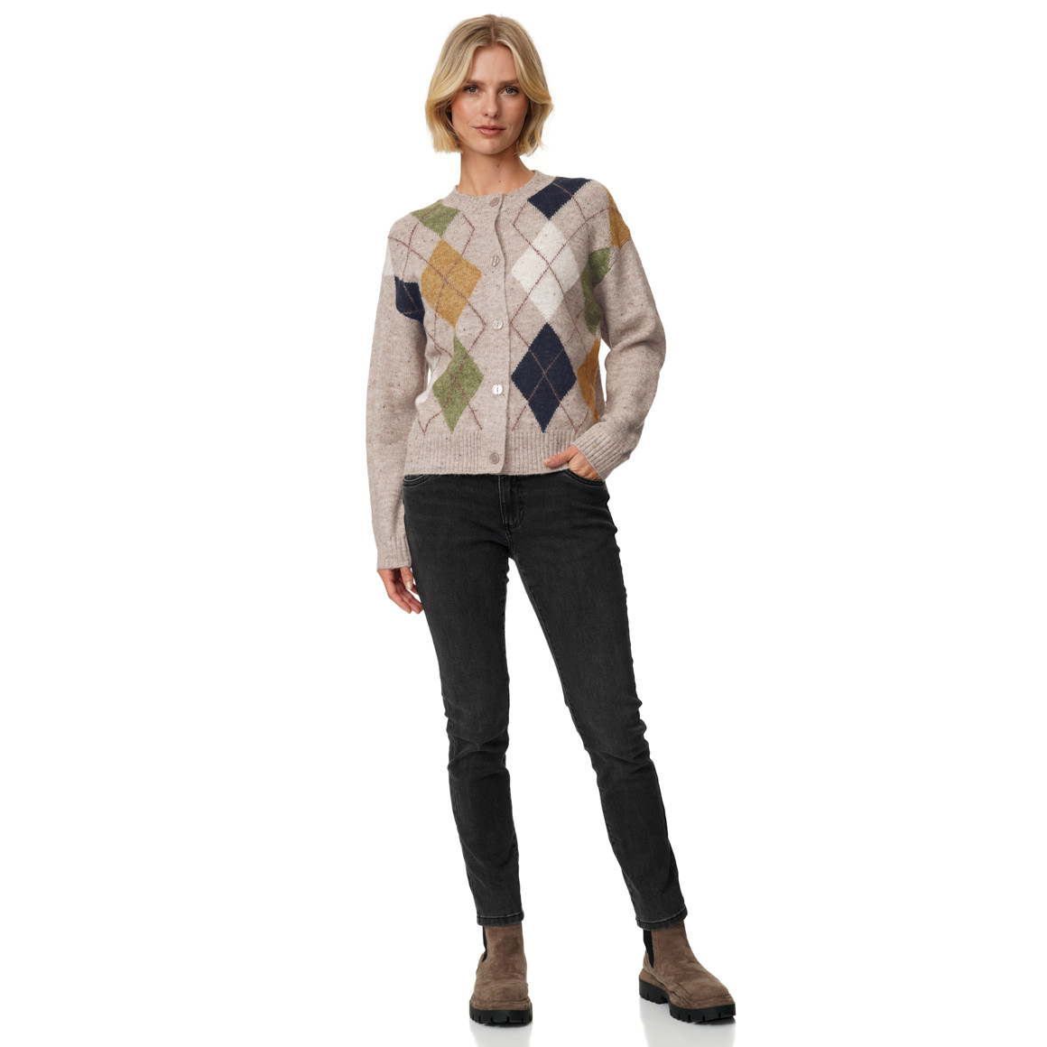 Damen Strickjacke mit Rautenmuster