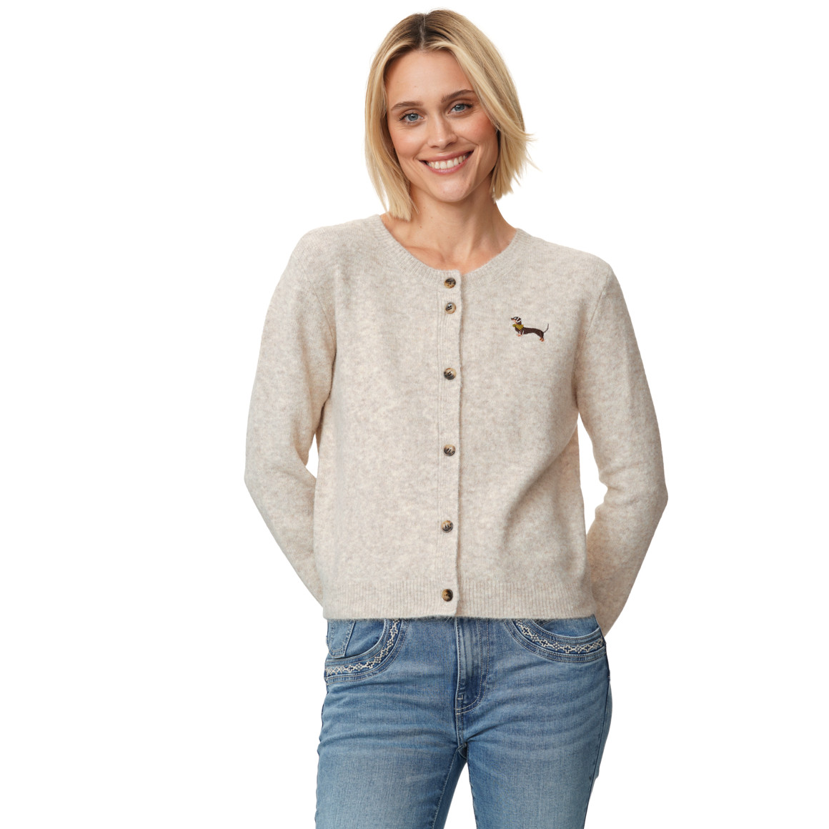 Damen Strickjacke mit Dackel-Stickerei