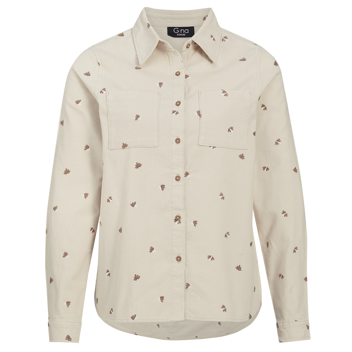 Damen Cordbluse mit floraler Stickerei