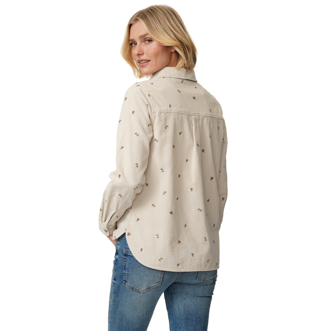 Damen Cordbluse mit floraler Stickerei