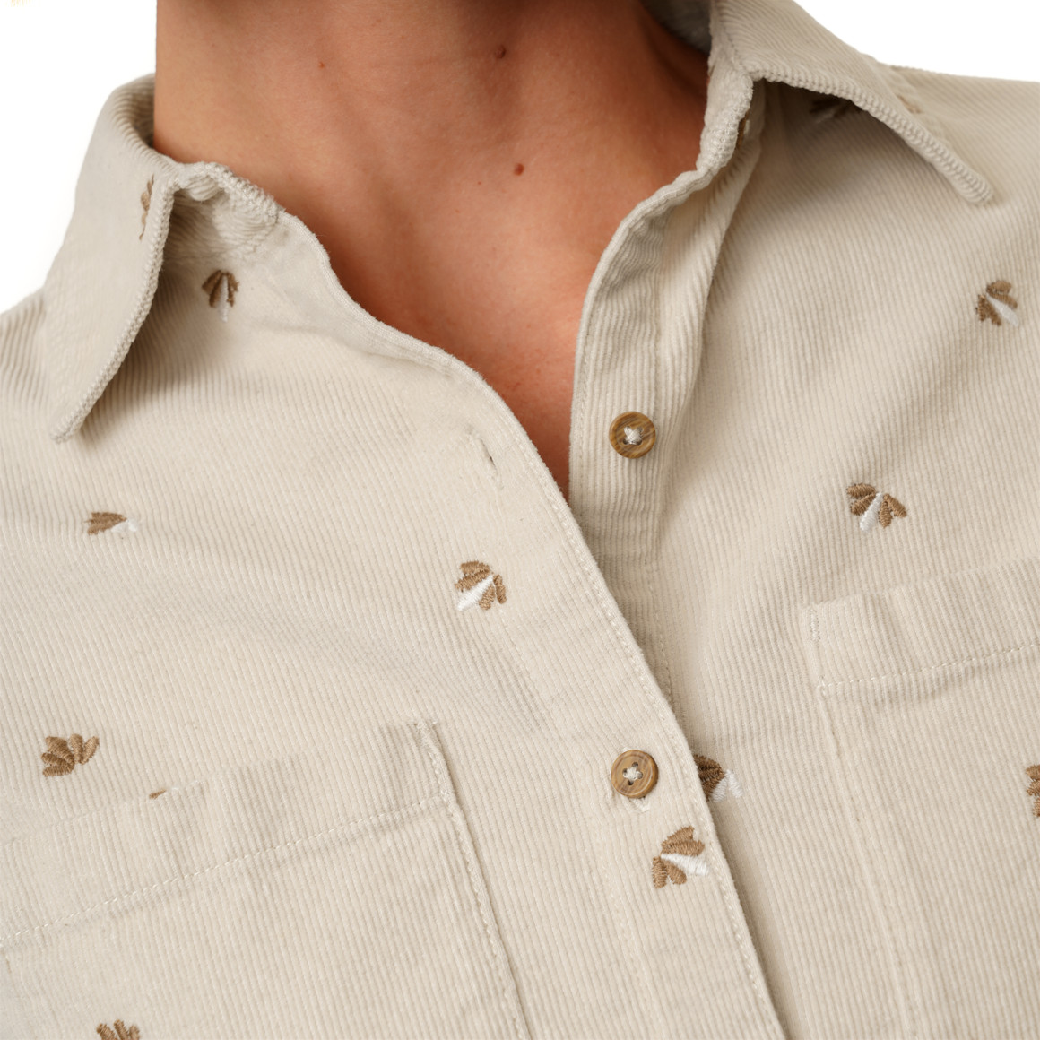 Damen Cordbluse mit floraler Stickerei