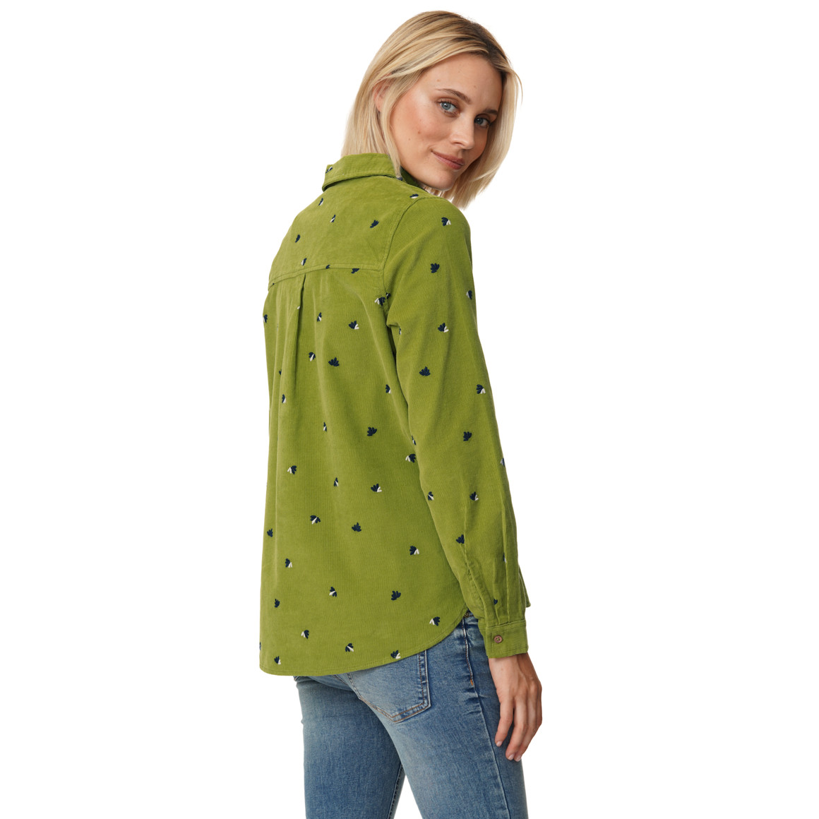 Damen Cordbluse mit floraler Stickerei