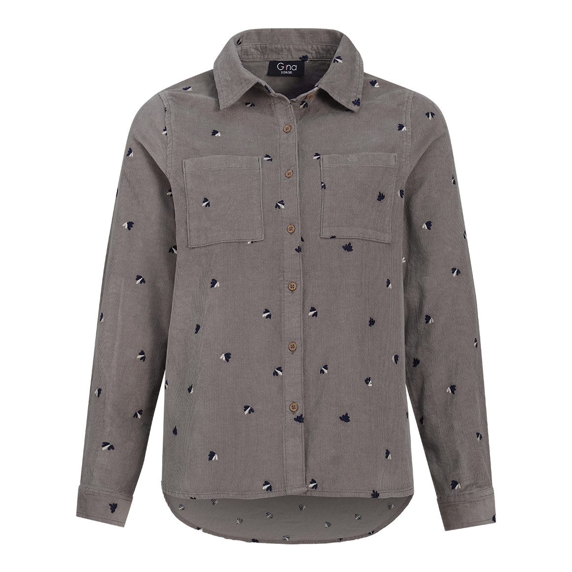 Damen Cordbluse mit floraler Stickerei