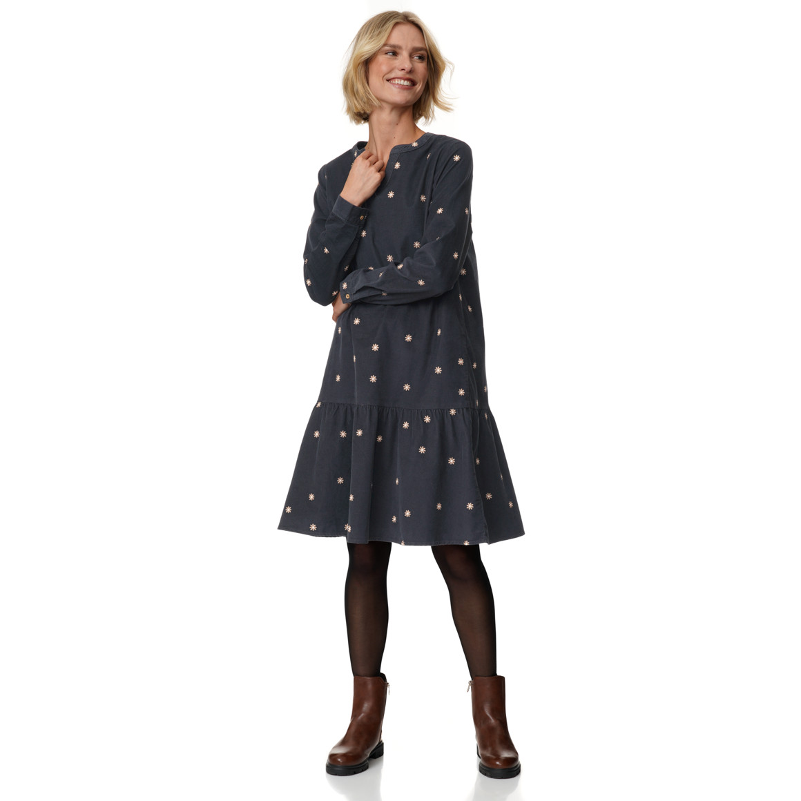 Damen Cord-Kleid mit Stickereien