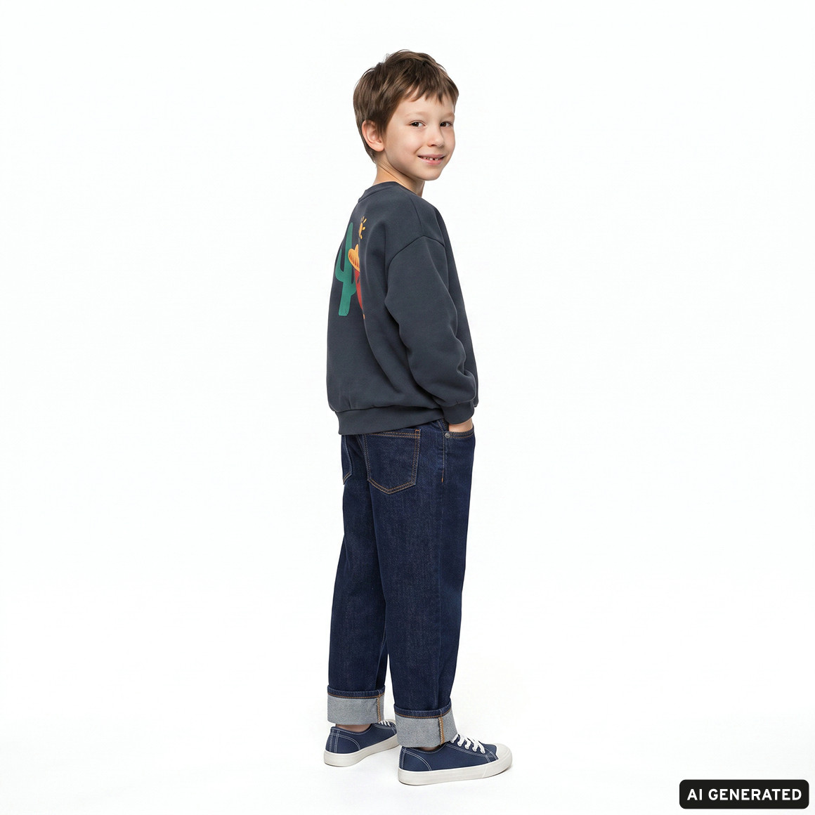 Jongenssweatshirt met opdruk op de rug