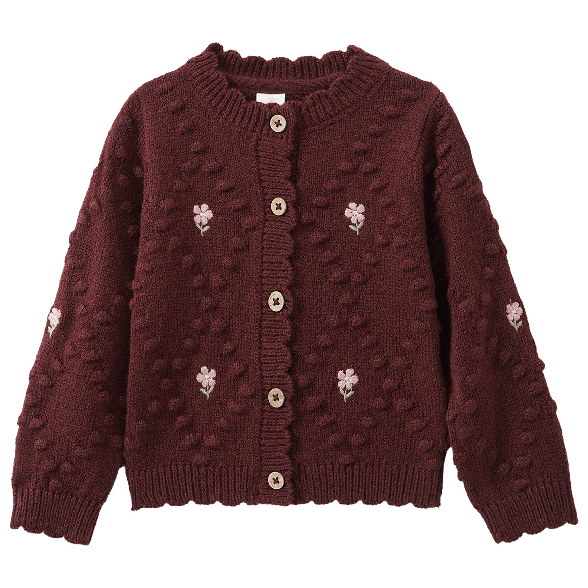 Mädchen Strickjacke mit Blumen-Stickerei
