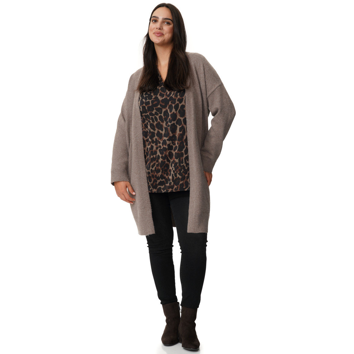 Damen Long-Strickjacke aus Glattstrick